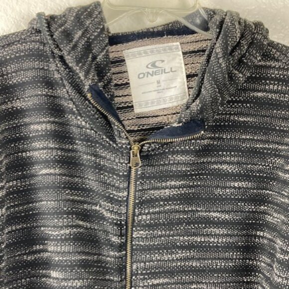 O'Neill black & brown Zippered Hooded Striped Sweater Sz M - Picture 3 of 8